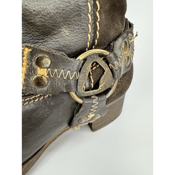 Bed|Stü Womens Leather Harness Boots 9.5 Brown Distressed Western Moto Boho - Picture 3 of 16